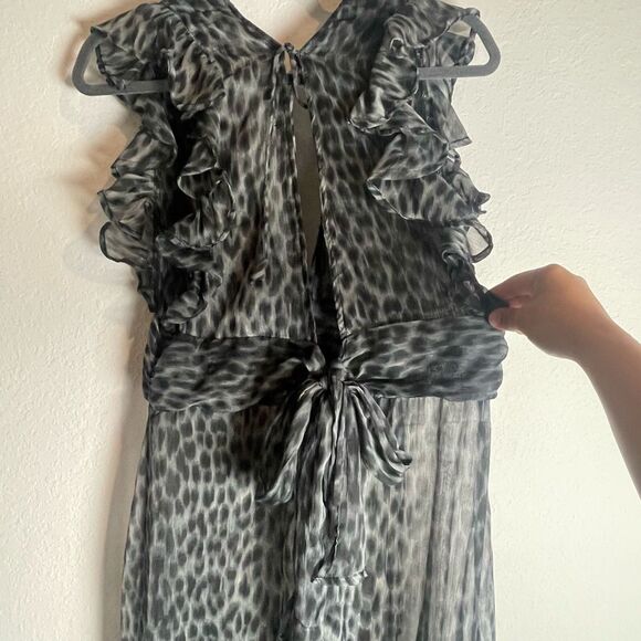 America & Beyond Sheer  Maxi Dress Swim Cover Up Animal Print XL High slit Beach - Picture 5 of 14